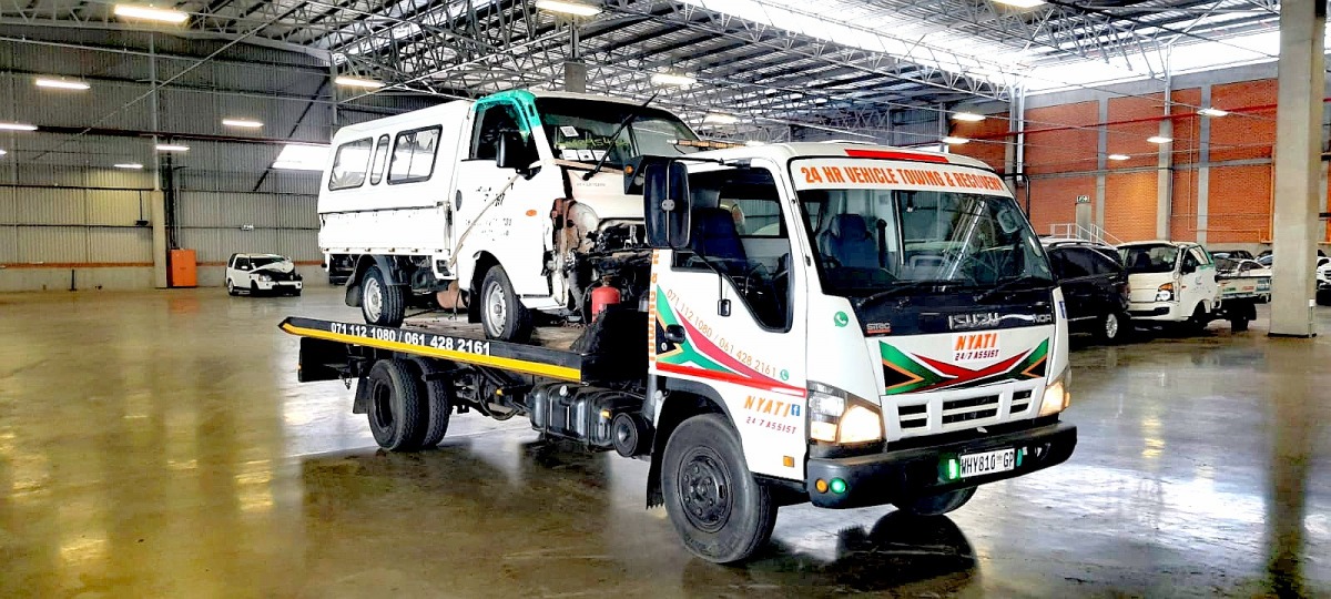 nyati moving a smashed 1 ton truck